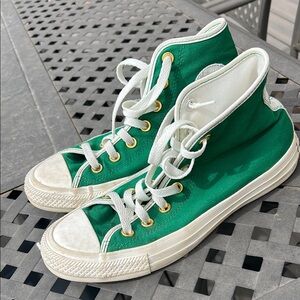 Custom Green/ Creme Converse with Smile embroidery